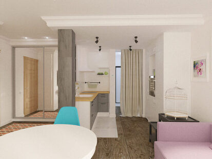 Фото № 3: Дизайн-проект кухни-гостиной 33.8  м² стиль Прованс для ЖК Серебряные звоны-2