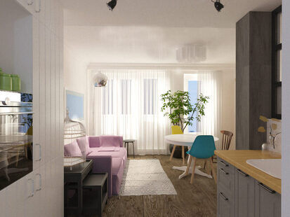 Фото № 2: Дизайн-проект кухни-гостиной 33.8  м² стиль Прованс для ЖК Серебряные звоны-2