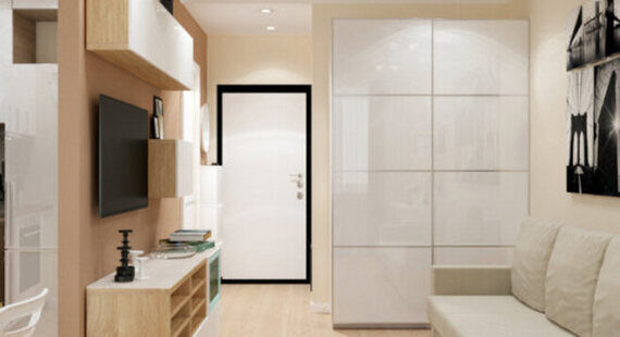 Зал: готовый дизайн проект в стиле "Модернизм". Площадь 16.2 м² - фото №1