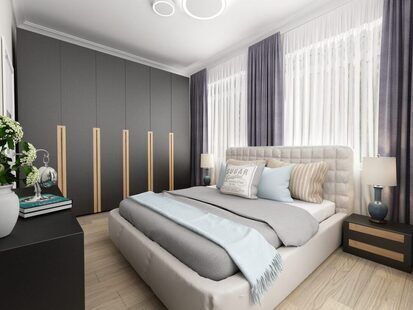 Фото № 1: Дизайн-проект спальни 15.4  м² стиль Минимализм для ЖК Родной город. Октябрьское поле