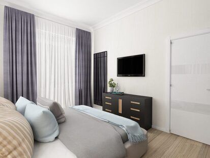 Фото № 2: Дизайн-проект спальни 15.4  м² стиль Минимализм для ЖК Родной город. Октябрьское поле