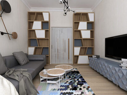 Фото № 2: Дизайн-проект зала 14.9  м² стиль Минимализм для ЖК Родной город. Октябрьское поле