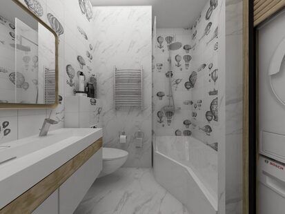 Фото № 1: Дизайн-проект совмещенного санузла 4.3  м² стиль Минимализм для ЖК Родной город. Октябрьское поле