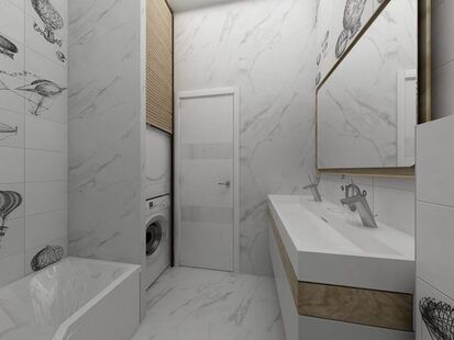 Фото № 2: Дизайн-проект совмещенного санузла 4.3  м² стиль Минимализм для ЖК Родной город. Октябрьское поле