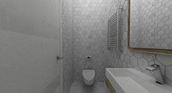 Туалет: готовый дизайн проект в стиле "Минимализм". Площадь 1.6 м² - фото №1