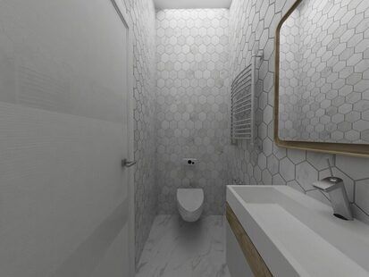 Фото № 1: Дизайн-проект туалета 1.6  м² стиль Минимализм для ЖК Родной город. Октябрьское поле