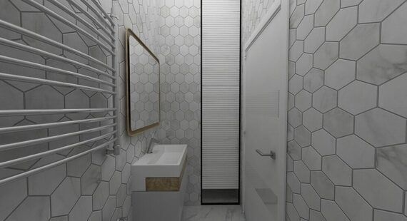 Туалет: готовый дизайн проект в стиле "Минимализм". Площадь 1.6 м² - фото №2