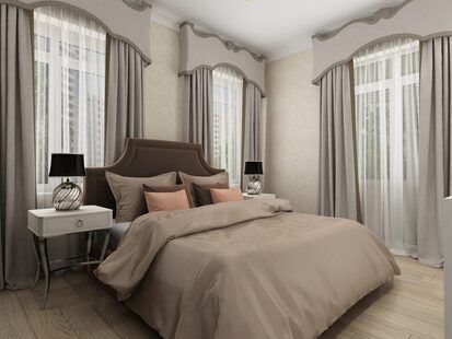 Фото № 1: Дизайн-проект спальни 15.4  м² стиль Классика для ЖК Родной город. Октябрьское поле