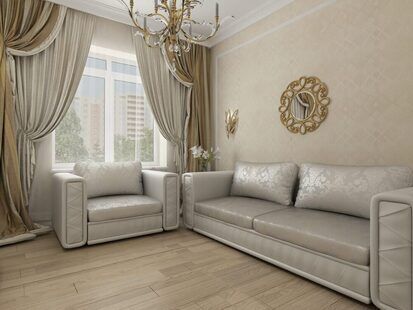 Фото № 3: Дизайн-проект зала 14.9  м² стиль Классика для ЖК Родной город. Октябрьское поле