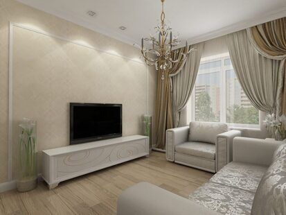 Фото № 2: Дизайн-проект зала 14.9  м² стиль Классика для ЖК Родной город. Октябрьское поле