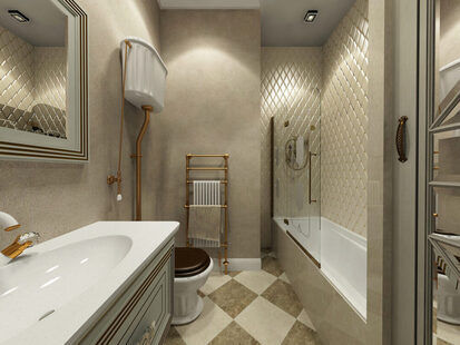 Фото № 1: Дизайн-проект совмещенного санузла 4.3  м² стиль Классика для ЖК Родной город. Октябрьское поле