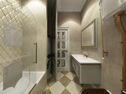 Фото № 2: Дизайн-проект совмещенного санузла 4.3  м² стиль Классика для ЖК Родной город. Октябрьское поле