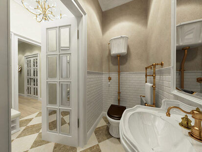 Фото № 1: Дизайн-проект туалета 1.6  м² стиль Классика для ЖК Родной город. Октябрьское поле