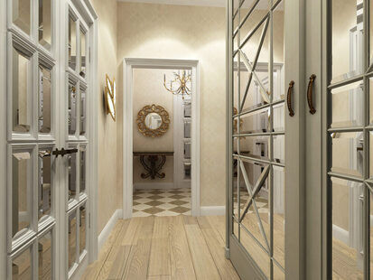 Фото № 2: Дизайн-проект прихожей 10.5  м² стиль Классика для ЖК Родной город. Октябрьское поле