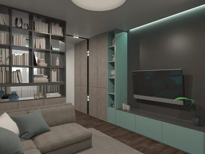 Фото № 2: Дизайн-проект зала 20.8  м² стиль Модернизм для ЖК Авиатор