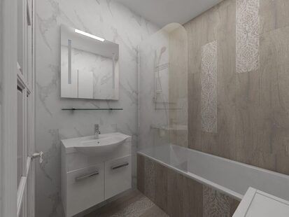 Фото № 1: Дизайн-проект ванной 3.2  м² стиль Прованс для ЖК Алые паруса