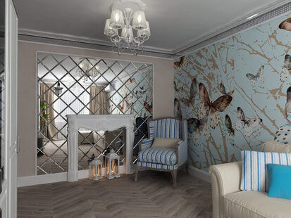 Фото № 1: Дизайн-проект зала 18.3  м² стиль Прованс для ЖК Алые паруса