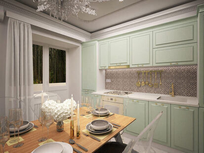 Фото № 1: Дизайн-проект кухни 12.1  м² стиль Современная классика для ЖК Мещера