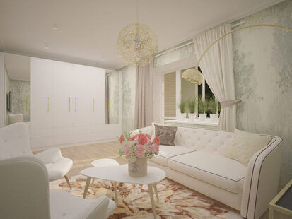 Фото № 2: Дизайн-проект зала 19.2  м² стиль Современная классика для ЖК Мещера