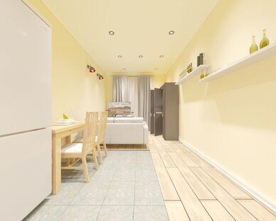 Фото № 3: Дизайн-проект кухни-гостиной 19.0  м² стиль Минимализм для ЖК Фрегат