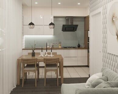 Фото № 1: Дизайн-проект кухни-гостиной 10.2  м² стиль Скандинавский для ЖК Аквамарин