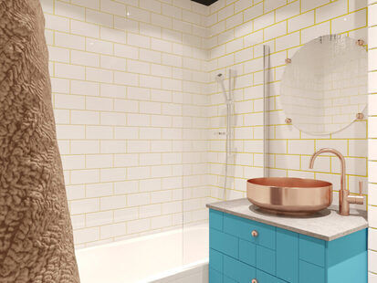 Фото № 1: Дизайн-проект совмещенного санузла 4.0  м² стиль Поп-арт для ЖК Фрегат 2