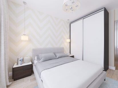 Фото № 2: Дизайн-проект спальни 11.2  м² стиль Скандинавский для ЖК Фрегат 2