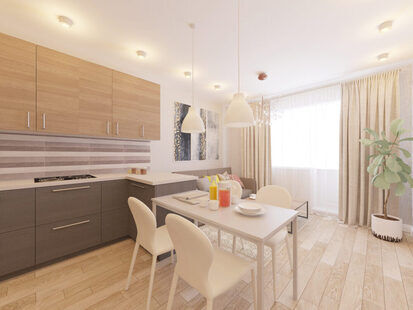 Фото № 2: Дизайн-проект кухни-гостиной 19.1  м² стиль Скандинавский для ЖК Фрегат 2