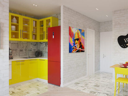 Фото № 2: Дизайн-проект кухни-гостиной 21.1  м² стиль Поп-арт для ЖК Фрегат 2