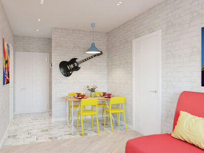 Фото № 3: Дизайн-проект кухни-гостиной 21.1  м² стиль Поп-арт для ЖК Фрегат 2