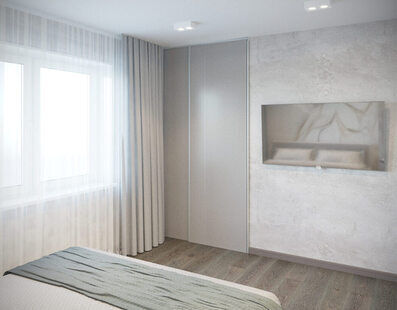 Фото № 2: Дизайн-проект спальни 11.7  м² стиль Минимализм для ЖК Аквамарин