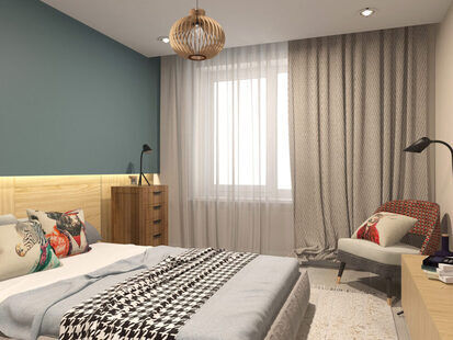 Фото № 1: Дизайн-проект спальни 13.3  м² Скандинавский стиль для ЖК Смайлино