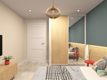 Фото № 3: Дизайн-проект спальни 13.3  м² Скандинавский стиль для ЖК Смайлино