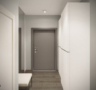 Фото № 1: Дизайн-проект прихожей 7.8  м² стиль Минимализм для ЖК Аквамарин