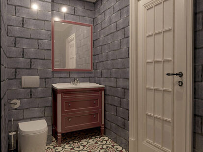 Фото № 1: Дизайн-проект совмещенного санузла 3.8  м² стиль Современная классика для ЖК Каскад