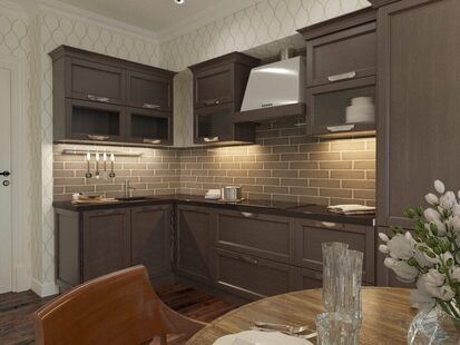 Фото № 1: Дизайн-проект кухни 12.4  м² стиль Современная классика для ЖК Каскад