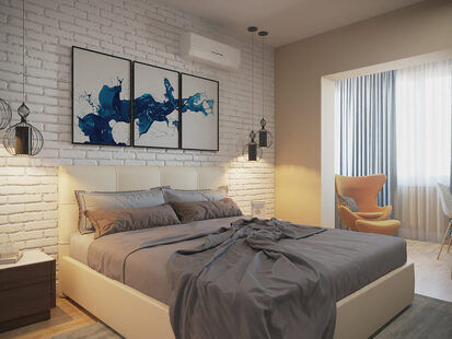 Фото № 1: Дизайн-проект спальни 17.7  м² стиль Скандинавский для ЖК На набережной