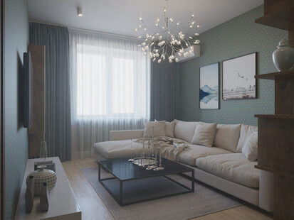 Фото № 1: Дизайн-проект зала 16.3  м² стиль Скандинавский для ЖК На набережной