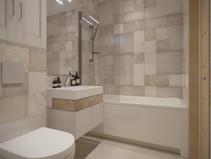 Фото № 1: Дизайн-проект совмещенного санузла 3.8  м² стиль Скандинавский для ЖК PLAZA