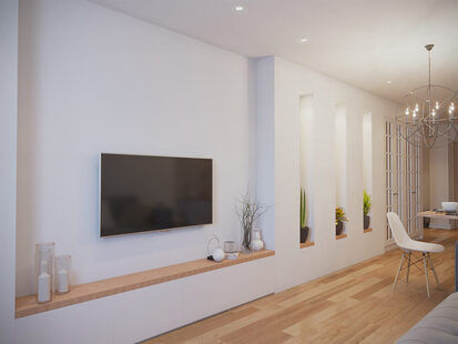 Фото № 3: Дизайн-проект кухни-гостиной 21.5  м² стиль Скандинавский для ЖК PLAZA