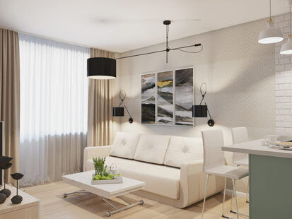 Фото № 3: Дизайн-проект кухни-гостиной 16.4  м² стиль Скандинавский для ЖК PLAZA