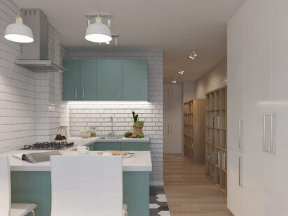 Фото № 2: Дизайн-проект кухни-гостиной 16.4  м² стиль Скандинавский для ЖК PLAZA