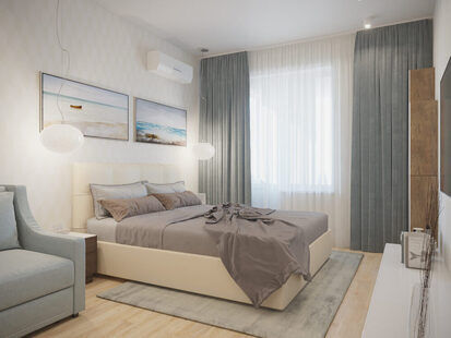 Фото № 1: Дизайн-проект спальни 15.7  м² стиль Современная классика для ЖК Каскад