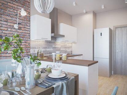 Фото № 1: Дизайн-проект кухни 13.0  м² стиль Современная классика для ЖК Каскад