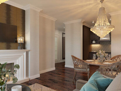 Фото № 4: Дизайн-проект зала 21.9  м² стиль Американская классика для ЖК Аквамарин