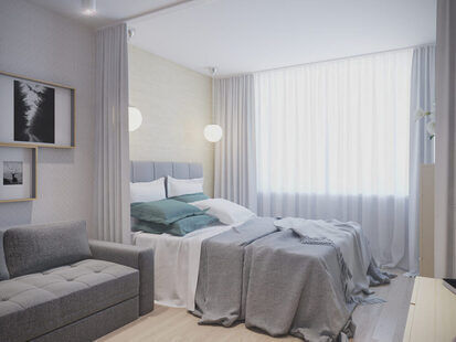 Фото № 1: Дизайн-проект зала 16.5  м² стиль Скандинавский для ЖК Новый город