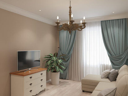 Фото № 1: Дизайн-проект зала 11.6  м² стиль Современная классика для ЖК На набережной