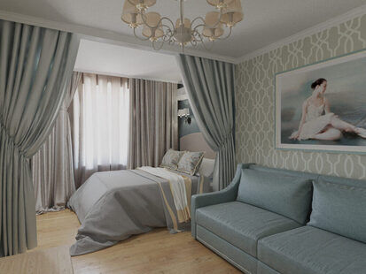 Фото № 2: Дизайн-проект спальни 14.6  м² стиль Современная классика для ЖК Новый город