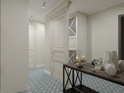 Фото № 1: Дизайн-проект прихожей 7.0  м² стиль Современная классика для ЖК Новый город