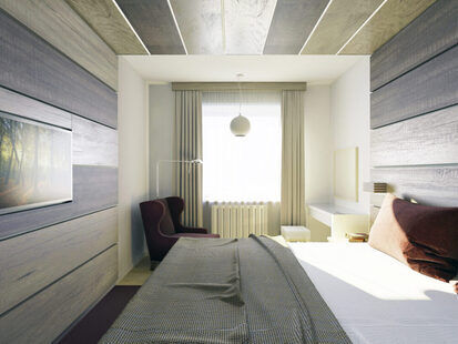 Фото № 1: Дизайн-проект спальни 12.8  м² стиль Контемпорари для ЖК Соседи 2